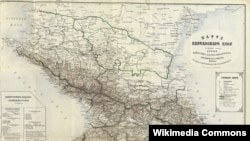 Карта Кавказского края, Российская империя, 1868 год