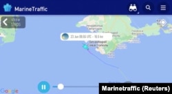 Скриншот с курсовыми данными HMS Defender на ресурсе Marinetraffic